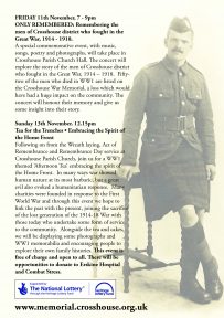 Only Remembered: memorial concert, Friday November 11th. Parish Church hall 7pm to 9pm